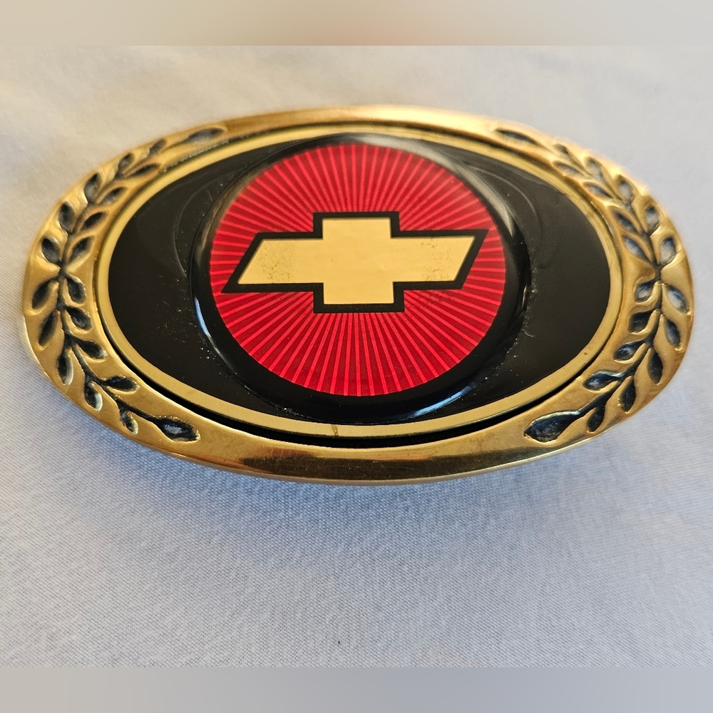 Chevy Chevrolet Bowtie Emblem Vtg Belt Buckle Solid Brass Heritage Buckles